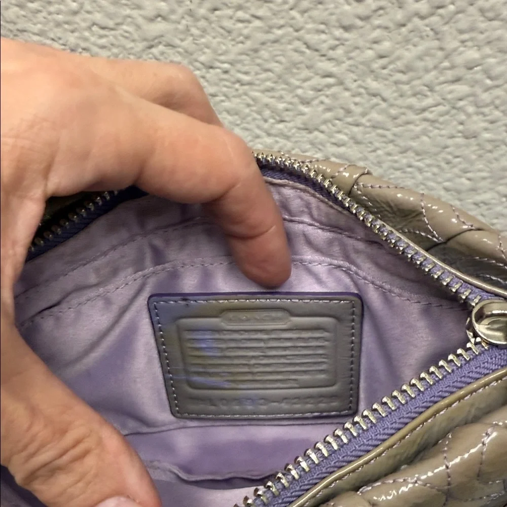 Coach Taupe Quilted Patent Wristlet Clutch